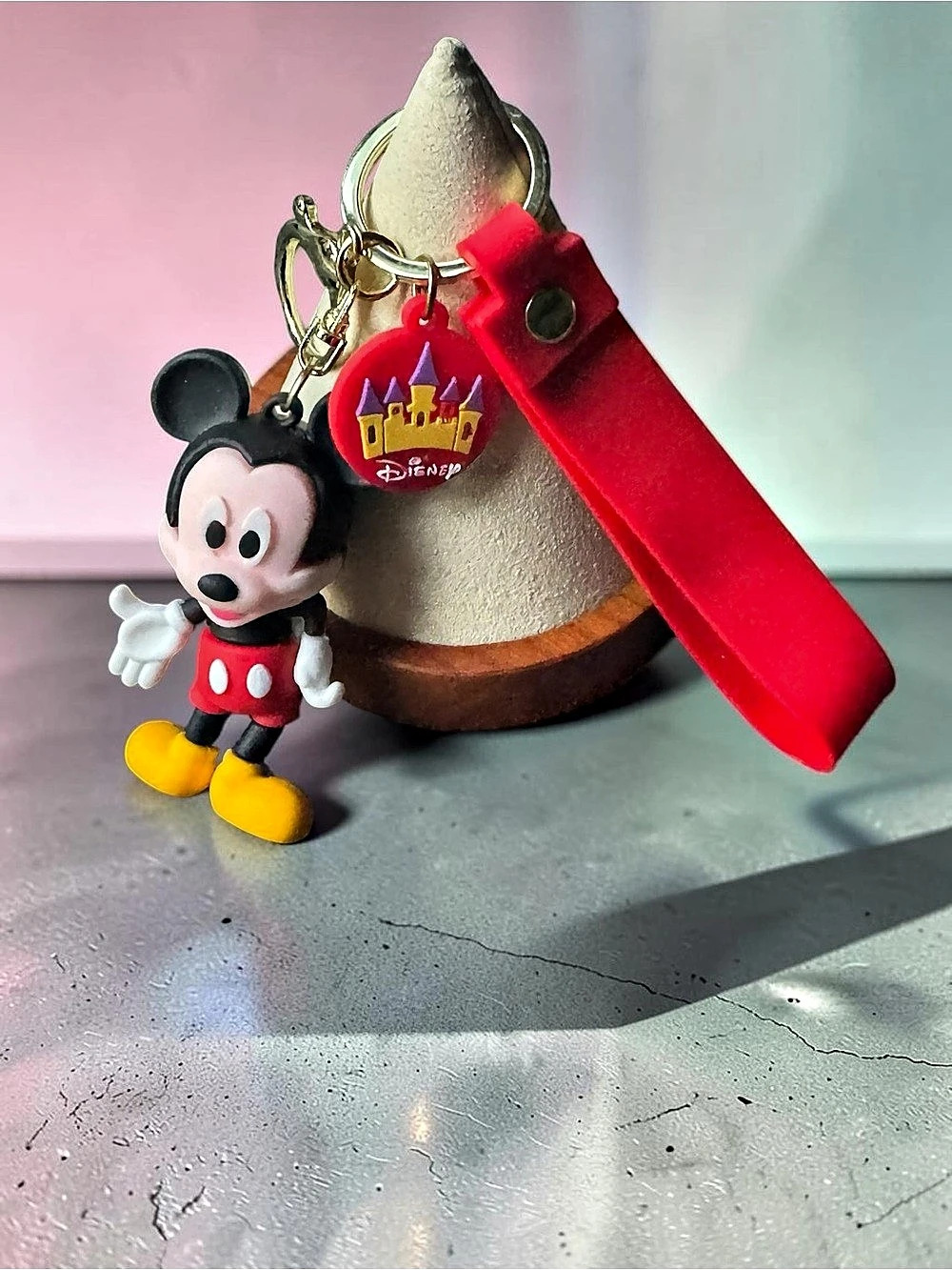 Disney Mickey Mouse 3D Silicone Figure Keychain with Red Wrist Strap Red. NIP